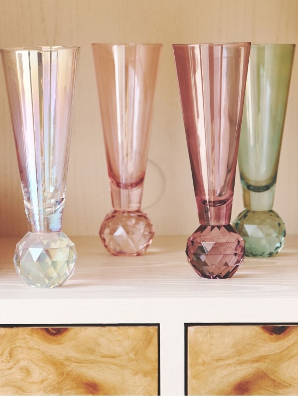 Anthropologie Iridescent‎ Faceted-Ball Champagne Flutes assorted colors